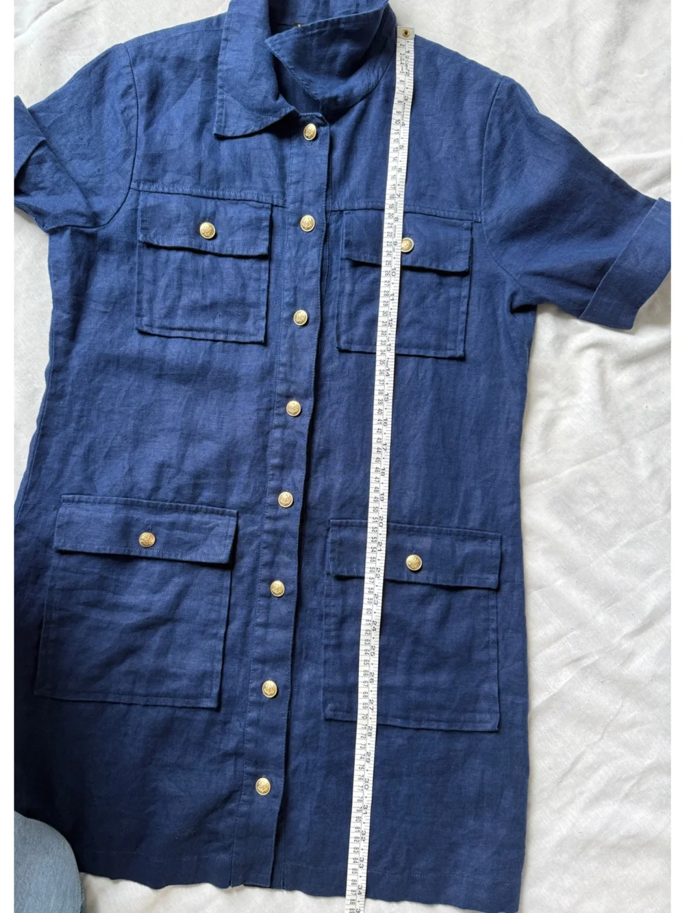 J. Crew famine Navy Short-Sleeve Button-Front shirt Dress 6